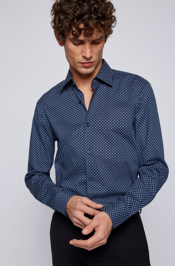 Hugo Boss Koszula slim-fit z drukowanej włoskiej popeliny z elastycznej bawełny hugo w kolorze ciemnoniebieskim ciemny niebieski R0X0H63849