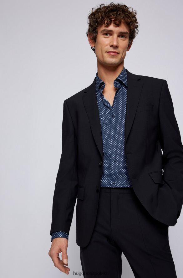 Hugo Boss Koszula slim-fit z drukowanej włoskiej popeliny z elastycznej bawełny hugo w kolorze ciemnoniebieskim ciemny niebieski R0X0H63849