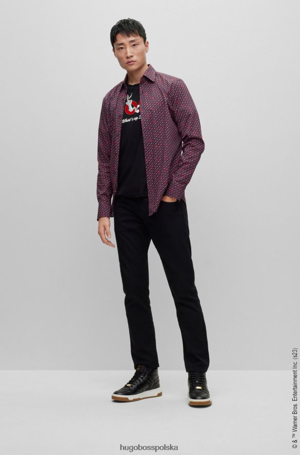 Hugo Boss Looney Tunes x Koszula o dopasowanym kroju z elastycznej bawełnianej popeliny z nadrukiem monogramów czerwony R0X0H63286