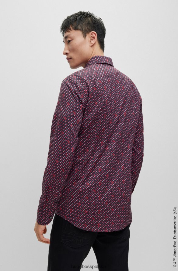 Hugo Boss Looney Tunes x Koszula o dopasowanym kroju z elastycznej bawełnianej popeliny z nadrukiem monogramów czerwony R0X0H63286