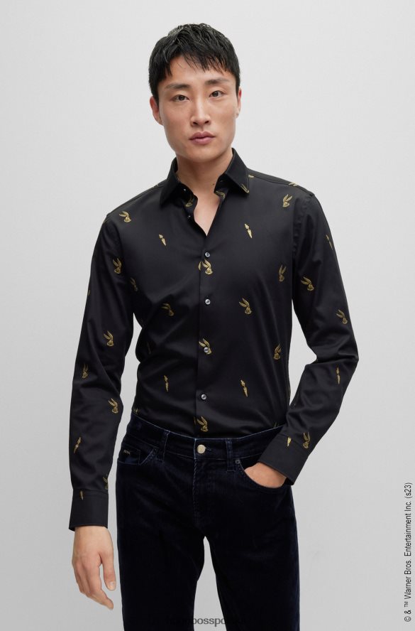 Hugo Boss Looney Tunes x Koszulka o dopasowanym kroju ze złotym nadrukiem czarny R0X0H63184