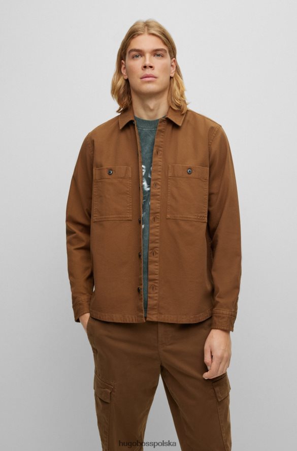 Hugo Boss Oversize'owa koszula wierzchnia z rozciągliwej bawełny Dobby Brown Hugo brązowy R0X0H6951