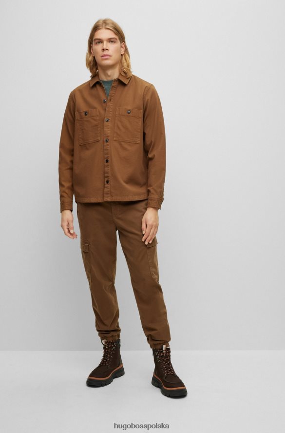 Hugo Boss Oversize'owa koszula wierzchnia z rozciągliwej bawełny Dobby Brown Hugo brązowy R0X0H6951
