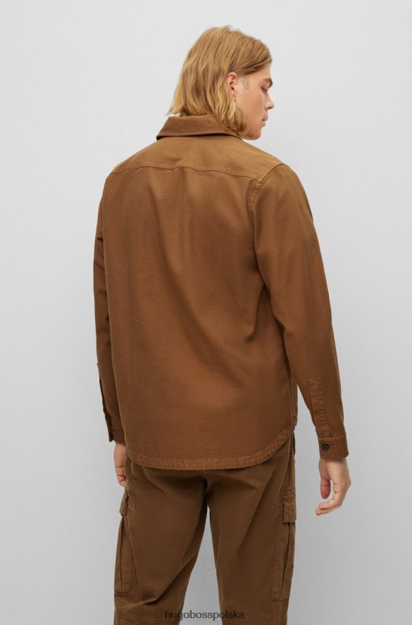 Hugo Boss Oversize'owa koszula wierzchnia z rozciągliwej bawełny Dobby Brown Hugo brązowy R0X0H6951