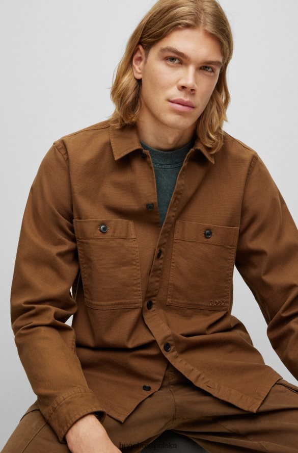 Hugo Boss Oversize'owa koszula wierzchnia z rozciągliwej bawełny Dobby Brown Hugo brązowy R0X0H6951