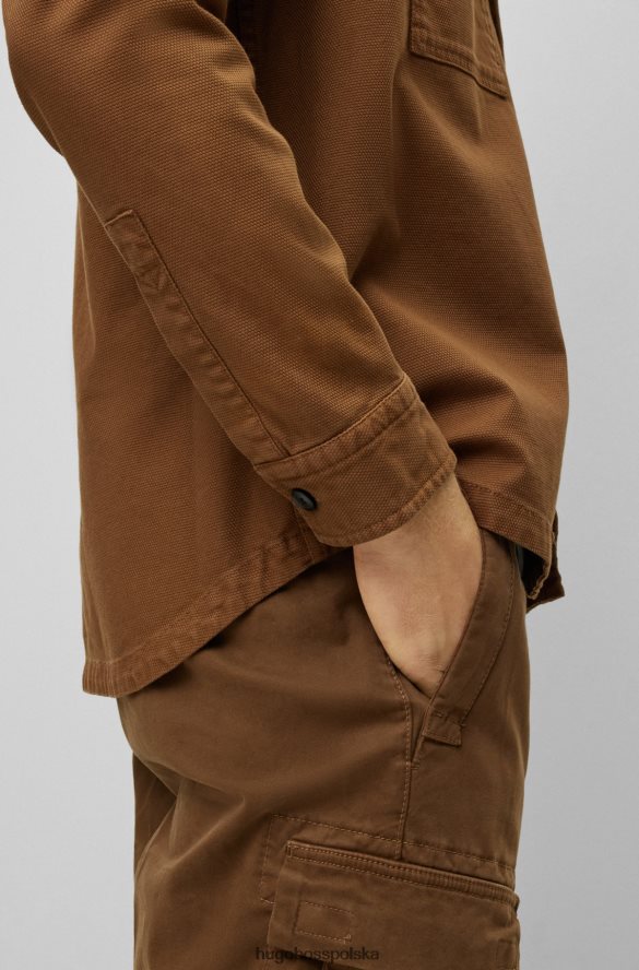 Hugo Boss Oversize'owa koszula wierzchnia z rozciągliwej bawełny Dobby Brown Hugo brązowy R0X0H6951
