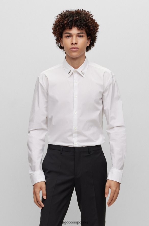 Hugo Boss biała koszula Hugo o dopasowanym kroju z elastycznej bawełny z nitami przy kołnierzu biały R0X0H64475
