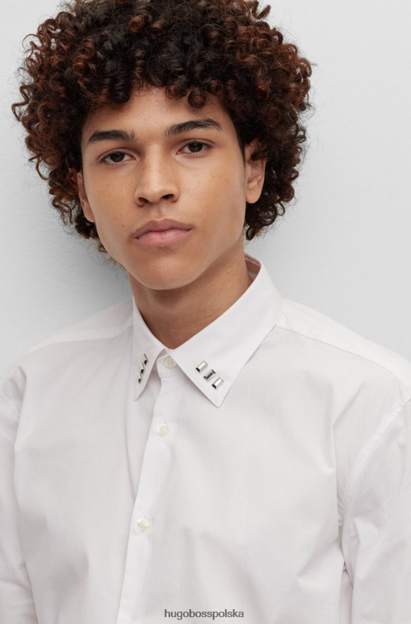 Hugo Boss biała koszula Hugo o dopasowanym kroju z elastycznej bawełny z nitami przy kołnierzu biały R0X0H64475