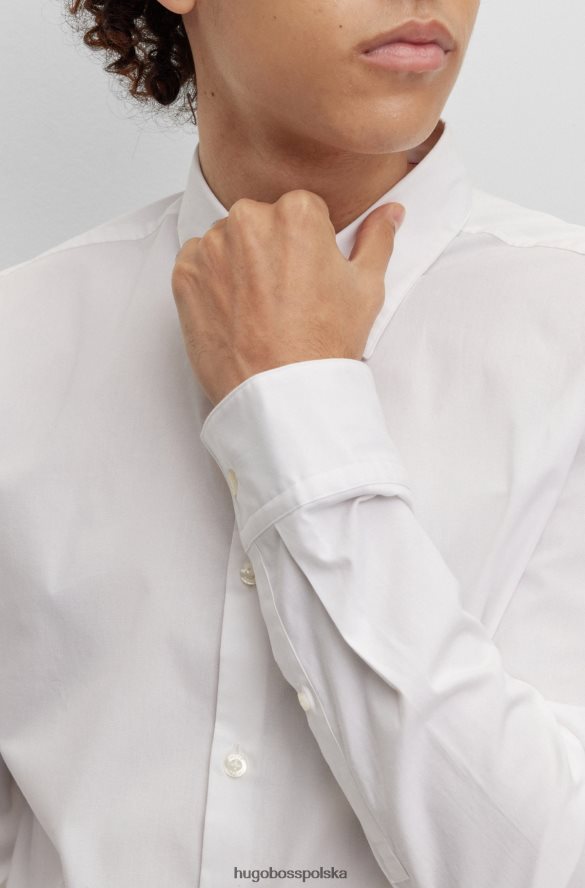 Hugo Boss biała koszula Hugo o dopasowanym kroju z elastycznej bawełny z nitami przy kołnierzu biały R0X0H64475