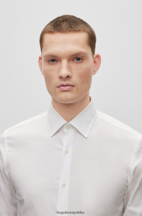 Hugo Boss biała koszula o dopasowanym kroju z łatwej w prasowaniu elastycznej bawełnianej popeliny hugo biały R0X0H61723