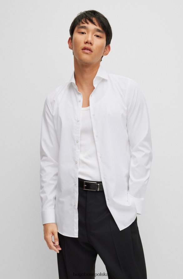 Hugo Boss biała koszula o dopasowanym kroju z bawełnianego diagonalu łatwego w prasowaniu hugo biały R0X0H63386