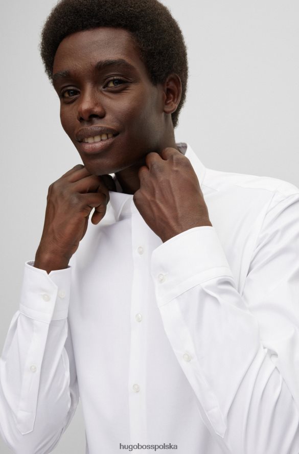 Hugo Boss biała koszula o regularnym kroju z elastycznej bawełny o diagonalnym splocie hugo biały R0X0H62376