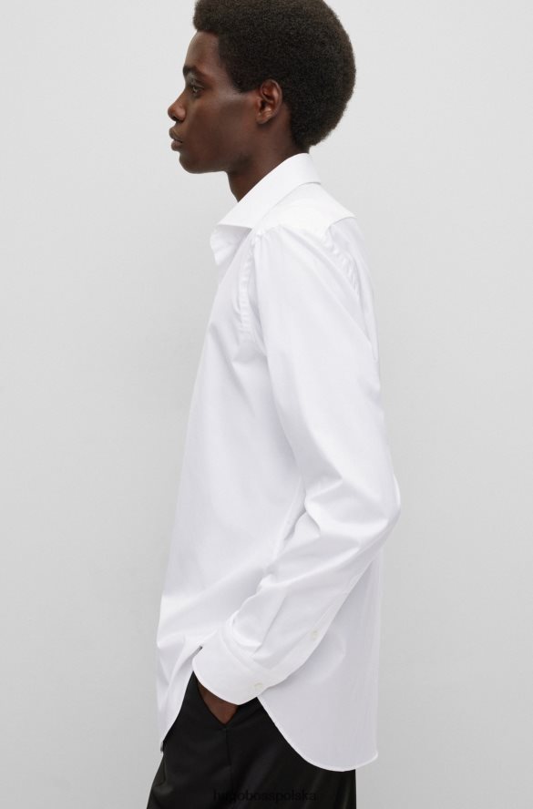 Hugo Boss biała koszula o regularnym kroju z elastycznej bawełny o diagonalnym splocie hugo biały R0X0H62376