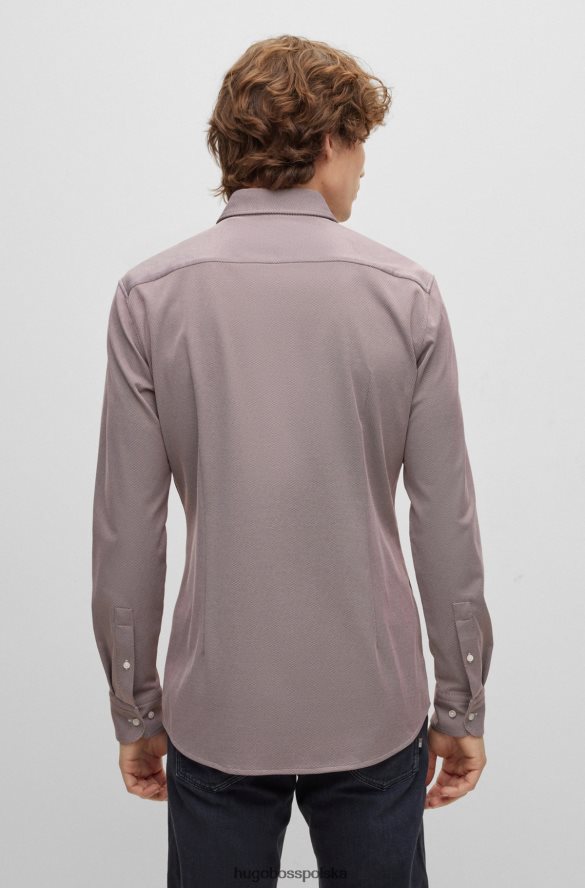 Hugo Boss brązowa koszula Hugo o dopasowanym kroju ze strukturyzowanego, elastycznego dżerseju brązowy R0X0H63068
