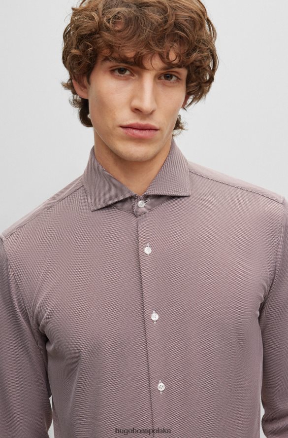 Hugo Boss brązowa koszula Hugo o dopasowanym kroju ze strukturyzowanego, elastycznego dżerseju brązowy R0X0H63068