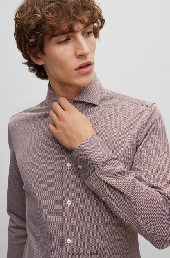 Hugo Boss brązowa koszula Hugo o dopasowanym kroju ze strukturyzowanego, elastycznego dżerseju brązowy R0X0H63068