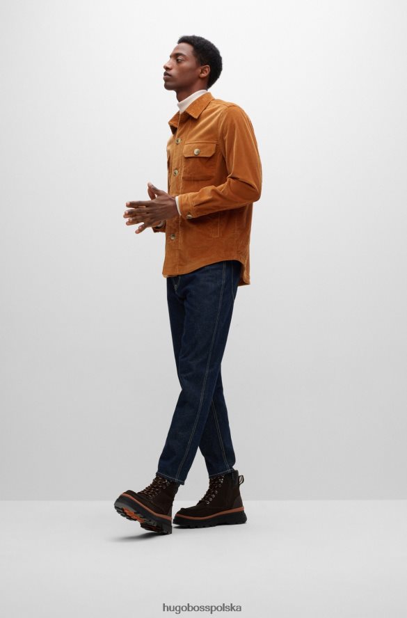Hugo Boss brązowa koszula wierzchnia hugo o swobodnym kroju z elastycznego sztruksu bawełnianego brązowy R0X0H63753