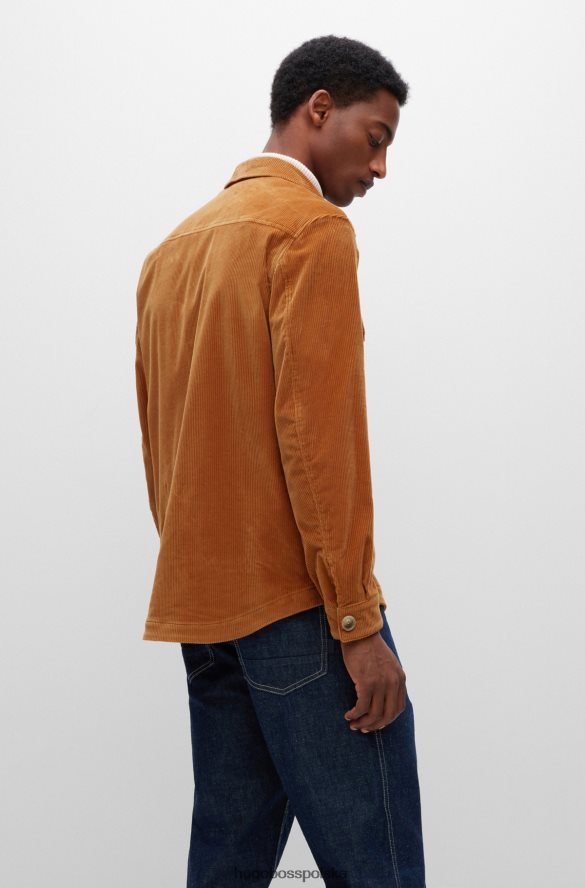 Hugo Boss brązowa koszula wierzchnia hugo o swobodnym kroju z elastycznego sztruksu bawełnianego brązowy R0X0H63753