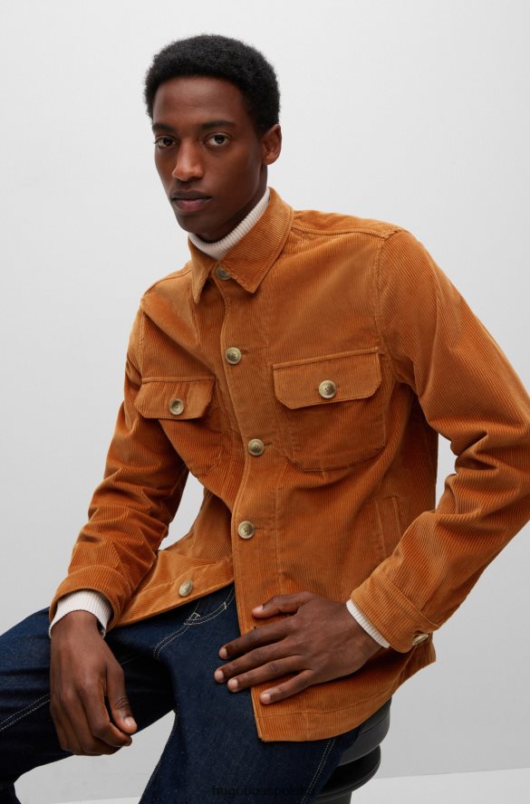 Hugo Boss brązowa koszula wierzchnia hugo o swobodnym kroju z elastycznego sztruksu bawełnianego brązowy R0X0H63753