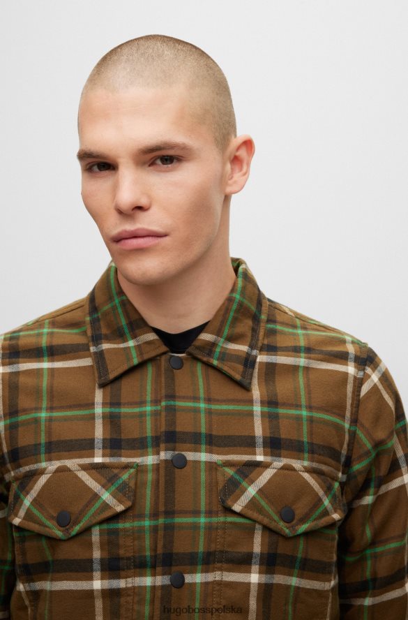 Hugo Boss brązowa, wyściełana koszula oversize o kroju oversize w gładką kratę hugo brązowy R0X0H63521