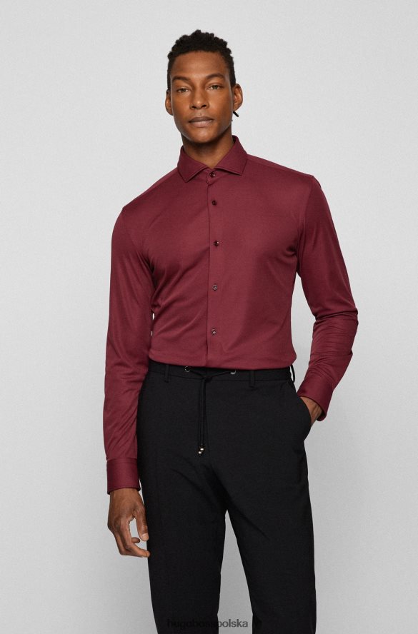Hugo Boss ciemnoczerwona koszula o dopasowanym kroju z elastycznego włoskiego jerseyu hugo ciemno czerwony R0X0H61350