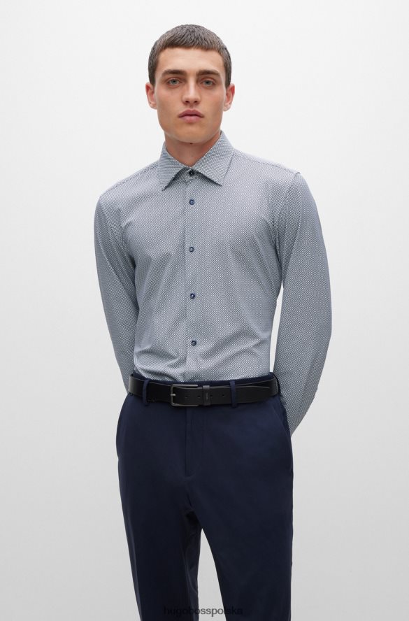 Hugo Boss ciemnoniebieska koszula Hugo o dopasowanym kroju z elastycznego dżerseju z geometrycznym nadrukiem ciemny niebieski R0X0H63333