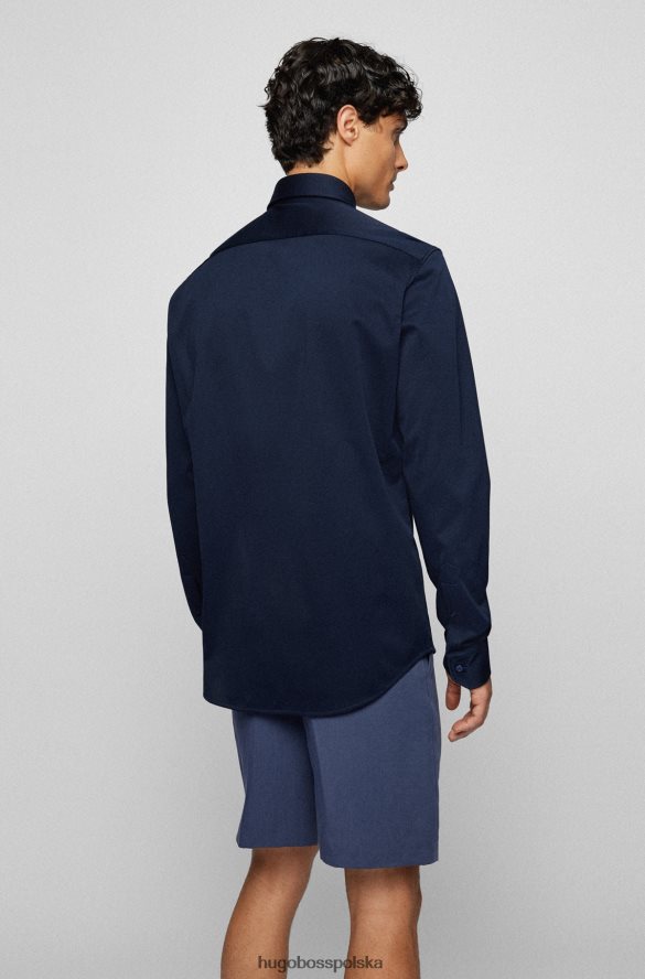 Hugo Boss ciemnoniebieska koszula Hugo o regularnym kroju, wykonana ze strukturalnego materiału superelastycznego ciemny niebieski R0X0H62378