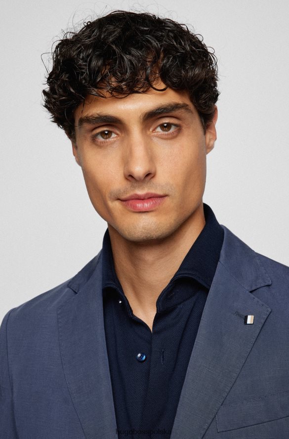 Hugo Boss ciemnoniebieska koszula Hugo o regularnym kroju, wykonana ze strukturalnego materiału superelastycznego ciemny niebieski R0X0H62378