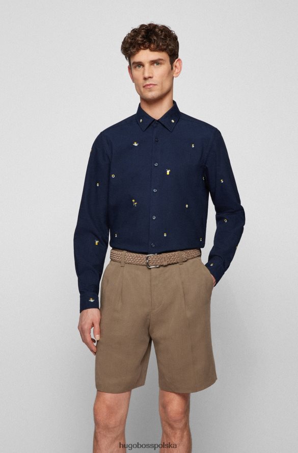 Hugo Boss ciemnoniebieska koszula hugo o regularnym kroju z haftowanej bawełny oxford ciemny niebieski R0X0H63748
