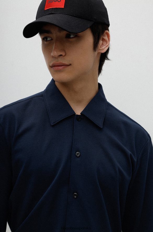 Hugo Boss ciemnoniebieska koszula o dopasowanym kroju z bawełnianej dzianiny piqu¨¦ hugo ciemny niebieski R0X0H64238