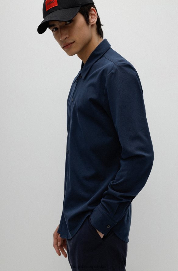 Hugo Boss ciemnoniebieska koszula o dopasowanym kroju z bawełnianej dzianiny piqu¨¦ hugo ciemny niebieski R0X0H64238