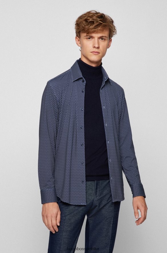 Hugo Boss ciemnoniebieska koszula o dopasowanym kroju z elastycznego dżerseju hugo z geometrycznym nadrukiem ciemny niebieski R0X0H62185