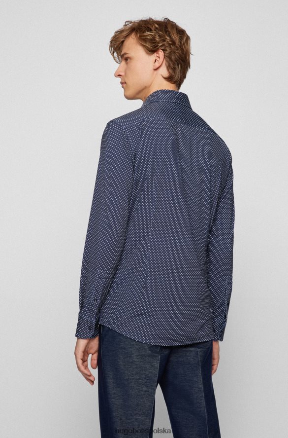 Hugo Boss ciemnoniebieska koszula o dopasowanym kroju z elastycznego dżerseju hugo z geometrycznym nadrukiem ciemny niebieski R0X0H62185