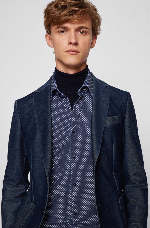 Hugo Boss ciemnoniebieska koszula o dopasowanym kroju z elastycznego dżerseju hugo z geometrycznym nadrukiem ciemny niebieski R0X0H62185