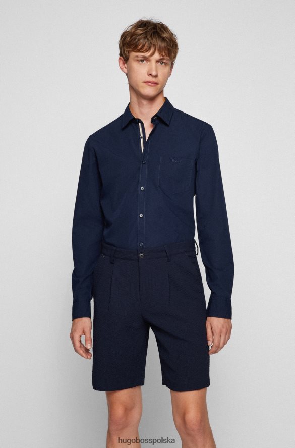 Hugo Boss ciemnoniebieska koszula o dopasowanym kroju z logo, z bawełnianej popeliny hugo ciemny niebieski R0X0H63432