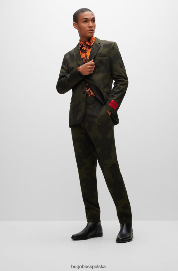 Hugo Boss ciemnopomarańczowa koszula o dopasowanym kroju z bawełny z sezonowym nadrukiem hugo ciemna pomarańcza R0X0H63533