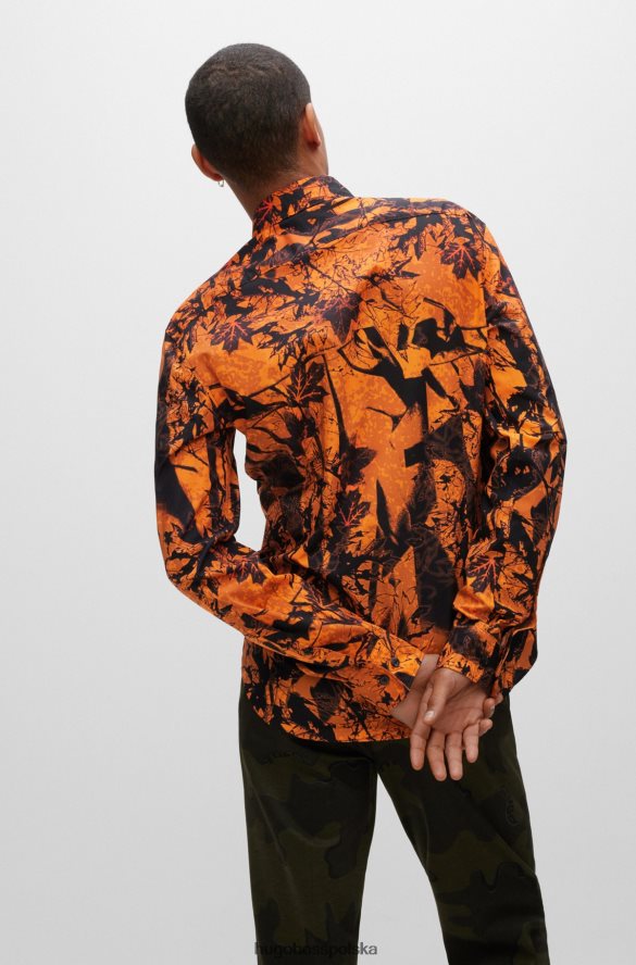 Hugo Boss ciemnopomarańczowa koszula o dopasowanym kroju z bawełny z sezonowym nadrukiem hugo ciemna pomarańcza R0X0H63533