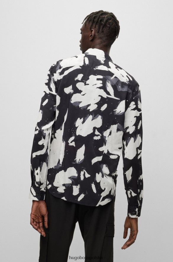 Hugo Boss czarna koszula Hugo o dopasowanym kroju z drukowanej popeliny czarny R0X0H64456