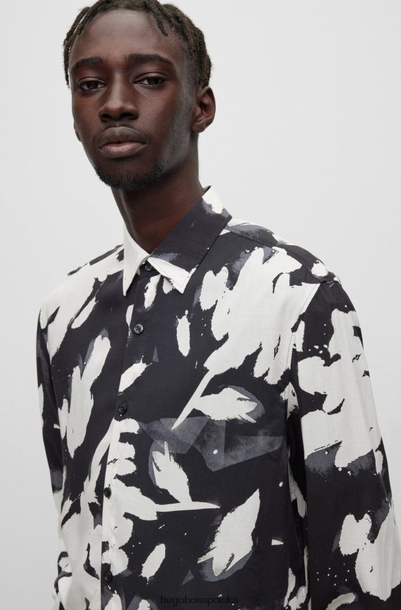 Hugo Boss czarna koszula Hugo o dopasowanym kroju z drukowanej popeliny czarny R0X0H64456