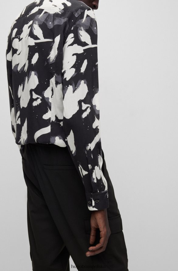 Hugo Boss czarna koszula Hugo o dopasowanym kroju z drukowanej popeliny czarny R0X0H64456