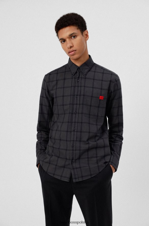 Hugo Boss czarna koszula hugo o dopasowanym kroju w kratkę z czerwoną metką z logo czarny R0X0H64384