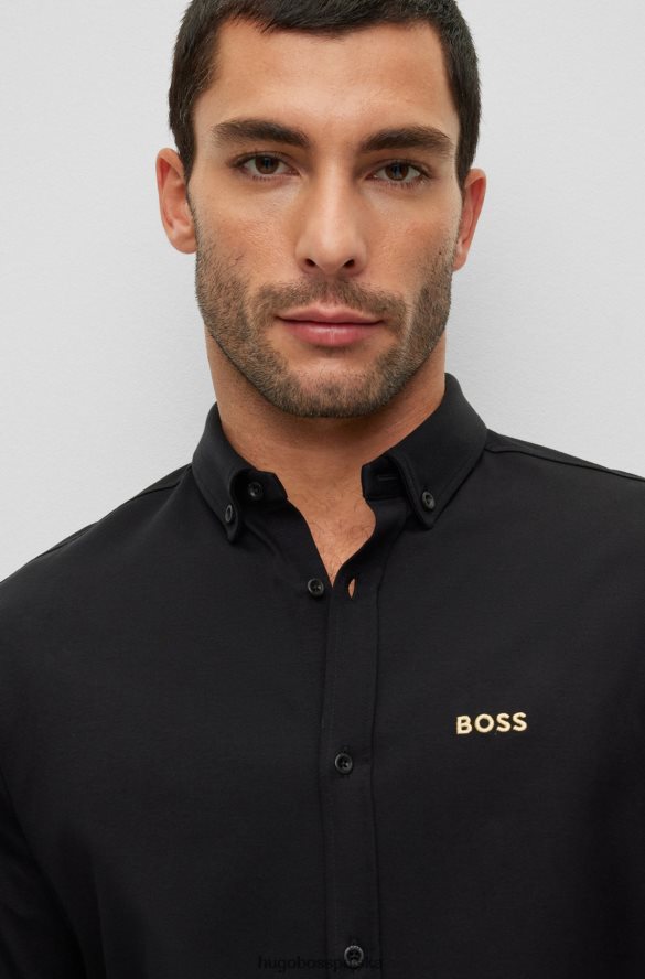 Hugo Boss czarna koszula hugo o regularnym kroju z bawełnianej piki z logo czarny R0X0H62219