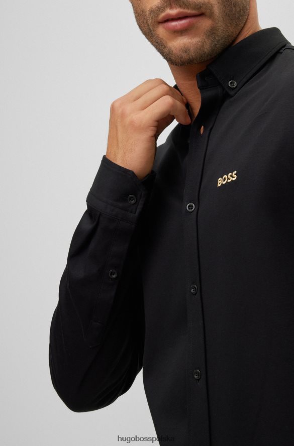 Hugo Boss czarna koszula hugo o regularnym kroju z bawełnianej piki z logo czarny R0X0H62219
