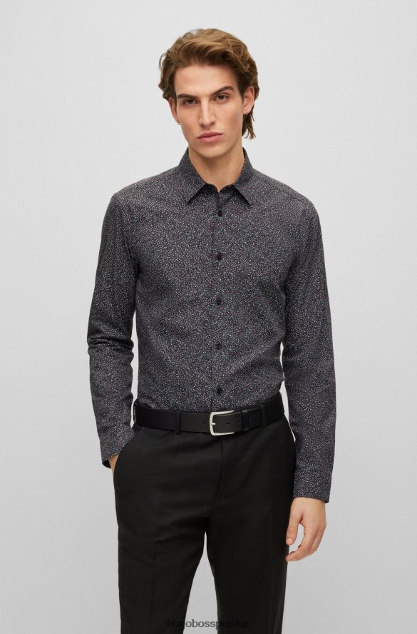 Hugo Boss czarna koszula o dopasowanym kroju z drukowanej bawełnianej popeliny hugo czarny R0X0H63419