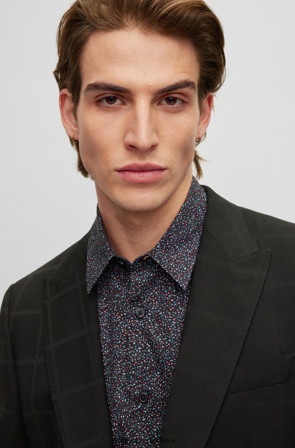 Hugo Boss czarna koszula o dopasowanym kroju z drukowanej bawełnianej popeliny hugo czarny R0X0H63419