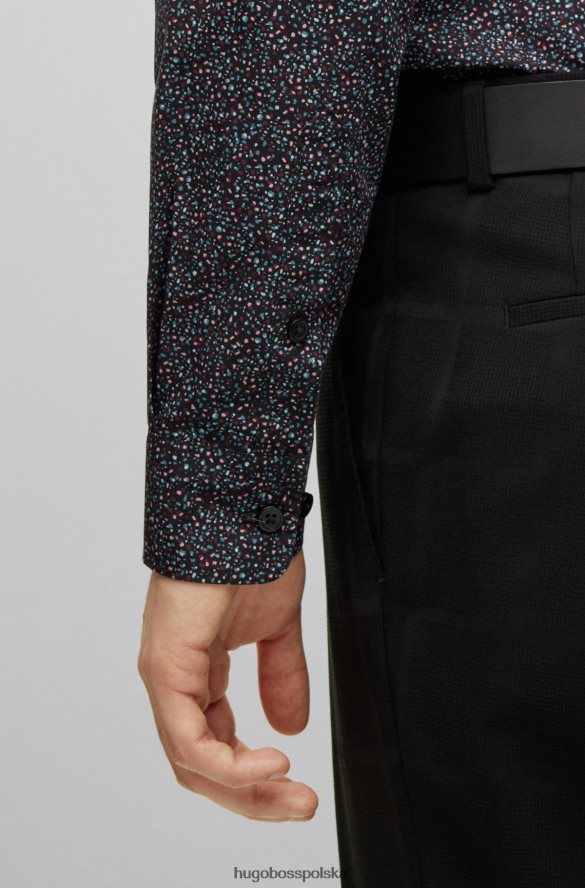 Hugo Boss czarna koszula o dopasowanym kroju z drukowanej bawełnianej popeliny hugo czarny R0X0H63419