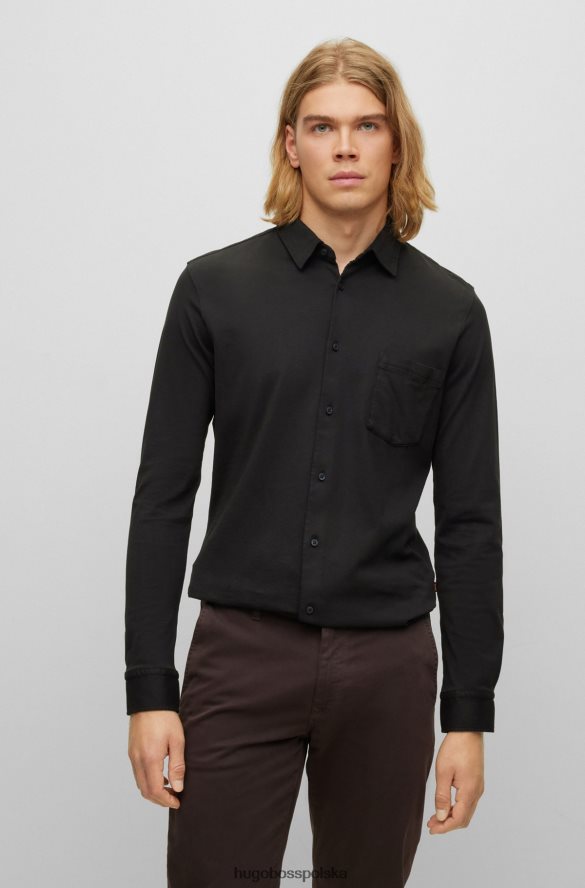 Hugo Boss czarna koszula slim-fit z bawełnianego dżerseju z gumowanymi guzikami hugo czarny R0X0H61516