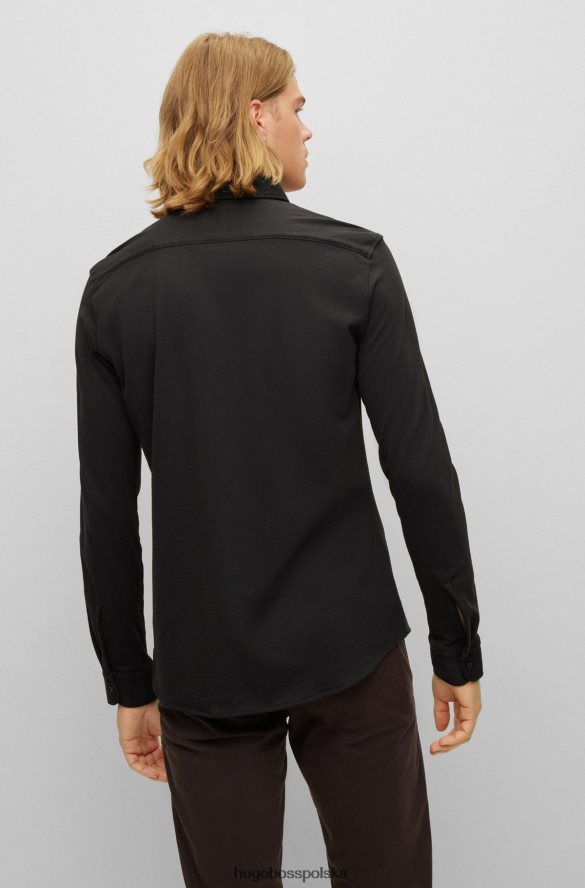 Hugo Boss czarna koszula slim-fit z bawełnianego dżerseju z gumowanymi guzikami hugo czarny R0X0H61516