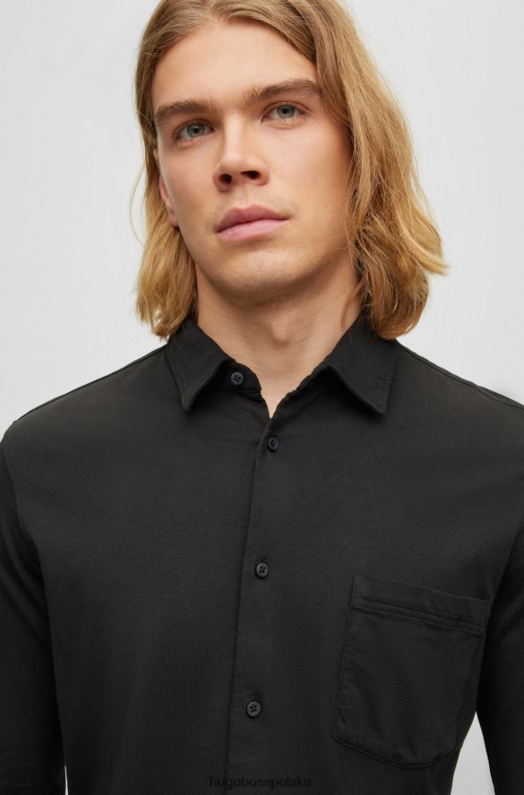 Hugo Boss czarna koszula slim-fit z bawełnianego dżerseju z gumowanymi guzikami hugo czarny R0X0H61516