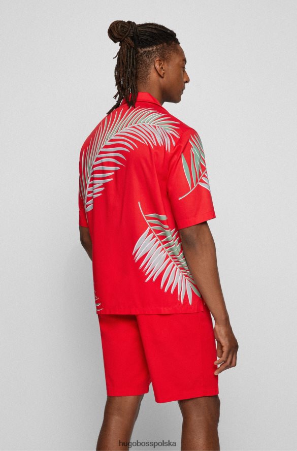 Hugo Boss czerwona koszula hugo o regularnym kroju z krótkim rękawem i nadrukiem w liście czerwony R0X0H62630